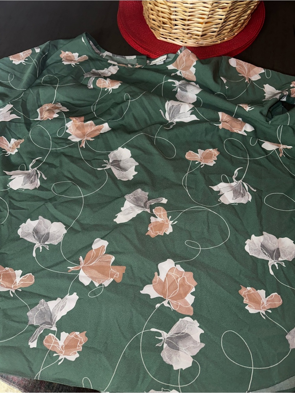 Floral Print Green button back top - Green